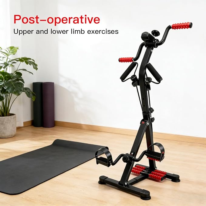 3-in-1 Pedal Exerciser with Resistance Bands, Under Desk Bike for Seniors Arm & Leg Workout, Adjustable Tension Floor Cycle with Massage Rollers, Seated Mobility Equipment