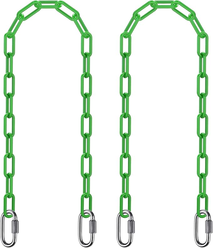 SELEWARE 2 Pack 60 Inch Hanging Swing Chain with 4 Carabiners, 1000LB Capacity Plastic Coated Hanging Chains, Hammock Hardware Kit for Swing, Hanging Chair, Punching Bags, Indoor Outdoor Gym (Green)