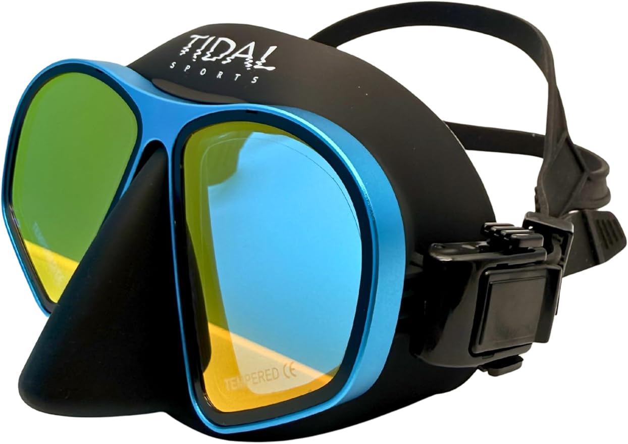 Tidal Freedive Mask - Aluma Pro with Advanced Anti-Fog Technology. Ultra Low Volume Mask for Freediving, Snorkeling and Scuba Diving. Tempered Glass Lens.