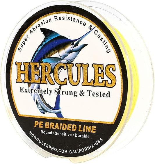 HERCULES Cost-Effective Super Cast 8 Strands Braided Fishing Line 10LB to 300LB Test for Salt-Water,109/328/547/1094 Yards(100M/300M/500M/1000M),Diam.#0.12MM-1.2MM,Hi-Grade Performance,Variety Colors