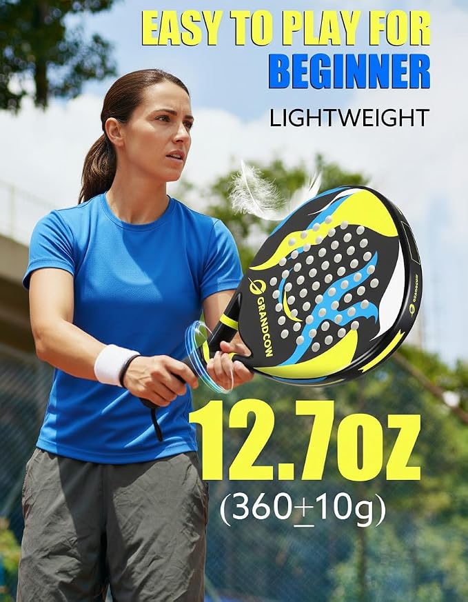 Padel Racket Palas de Padel raqueta Lightweight for Women Female Players Teardrop Shape, Soft EVA Core, Fiberglass Surface, Beginner to Intermediate Arm Friendly All Round Racquet 38mm