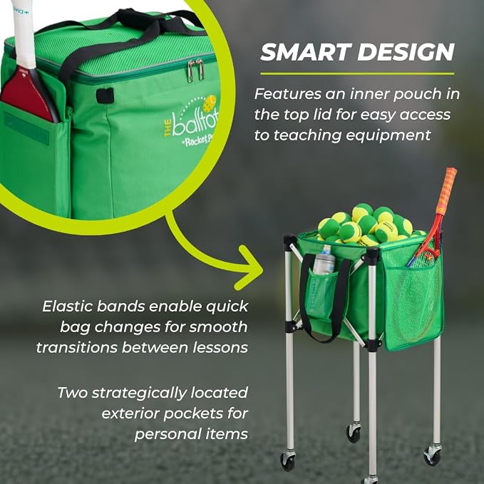 Racket Pets The Ball Tote - Replacement Bag for Tennis and Pickleball Pro Teaching Cart Hopper, Large Tote Bag For 150 Tennis Balls or 100 Pickleballs, Frame Not Included