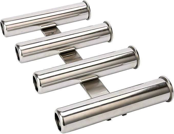 Amarine Made 4 Tube Fishing Rod Rack Mirror Finish Stainless Steel 316 Wall / Side Mounted Rod Holder for Boat Yacht
