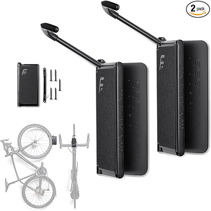 Feedback Sports | Velo Hinge 2.0 (2 Pack) Pivoting Swivel Bike Wall Mount | Vertical Bicycle Hanger | Garage Fold Away Bike Hook | Road, Gravel, Mountain Bike Compatible