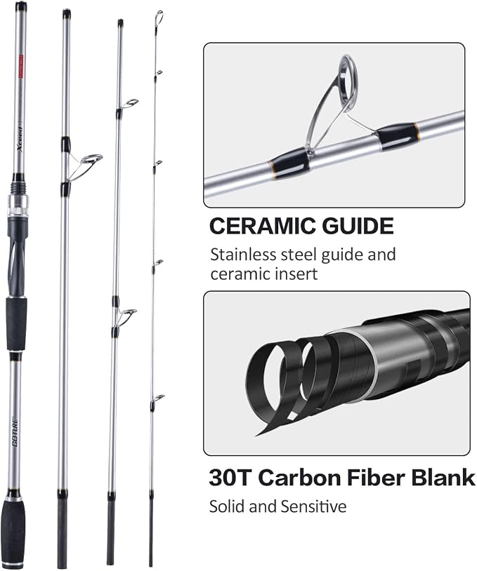 Goture 4-Piece Travel Carbon Fishing Rod M/MH Action 6.6-12ft Multi-Colors | Goture multi-spec travel fishing rods adopt upgraded high-grade carbon fiber blank with premium Fuji line guides