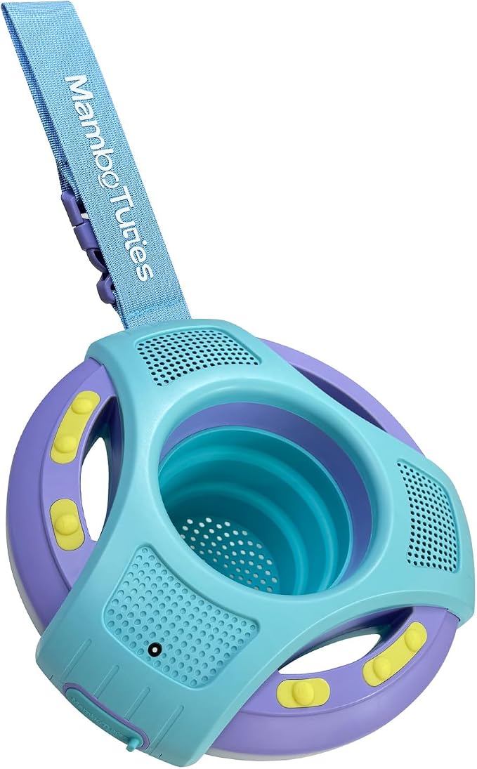 Mambobaby Float Bluetooth Speaker with Foldable Cup Holder, IPX7 Waterproof Bathroom Speaker, 360° Surround Sound, Colorful LED Lights, Dual Speakers, Ideal for Pool, Beach & Outdoor Use-Blue Purple