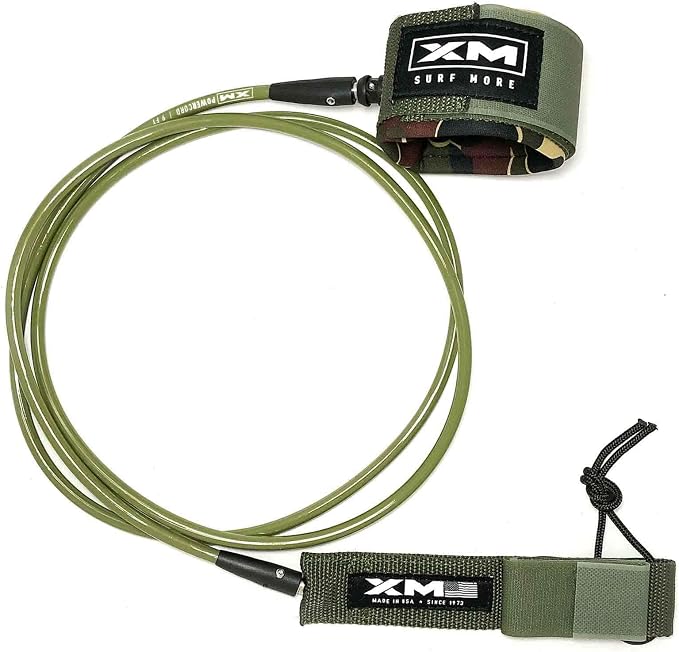 Regular Premium Surfboard Leash, 5/6/7/8/9/12ft Length, Cord (.270 in.) Unbreakable Swivels, Detachable Railsaver, Made in USA [3 Yr Warranty]