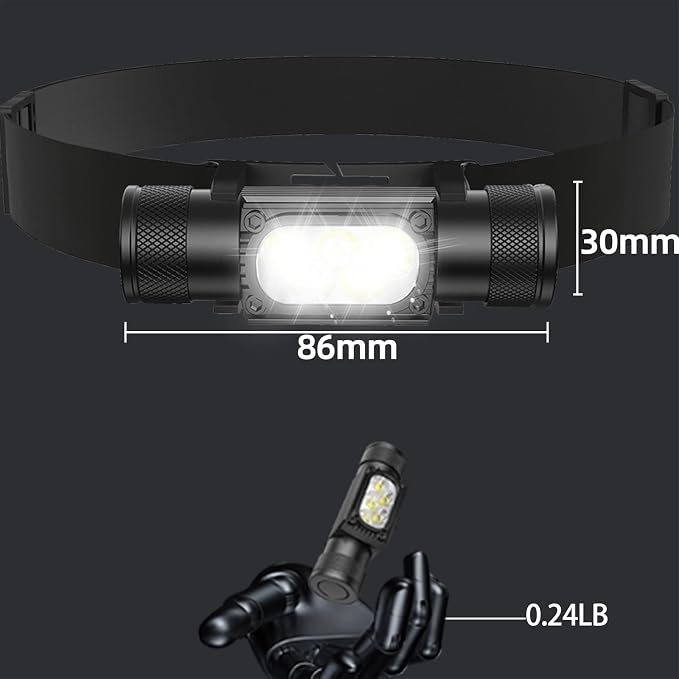 LED Headlamp Rechargeable, 1600 Lumen Super Bright Head Lamp with 6 Light Modes, USB-C Charging, IP65 Waterproof, 180° Adjustable for Camping, Hiking, Fishing, Work & Emergencies