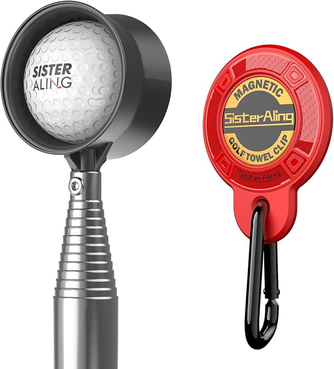 Water Telescopic Golf Ball Retriever and Magnetic Clip for Golf Towel