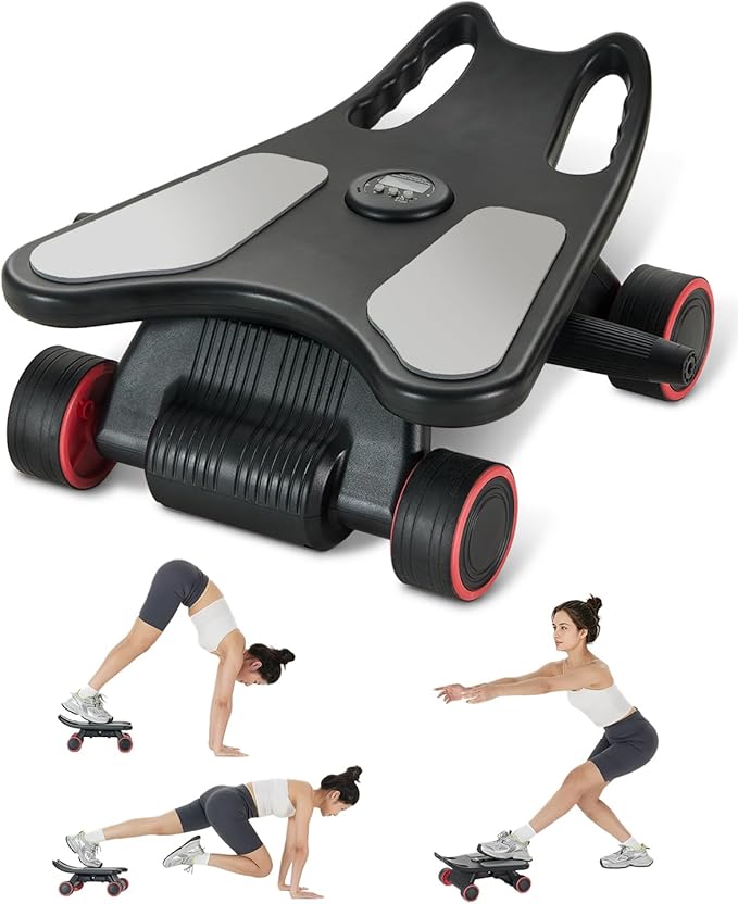 Ab Roller Wheel, Ab Roller, Upgraded Automatic Rebound Ab Roller with Elbow Support, Knee Mat & Timer, 4 Wheels Ab Workout Equipment for Core Strength Training, Silent Ab Wheel for Beginners Men Women Home Gym Fitness