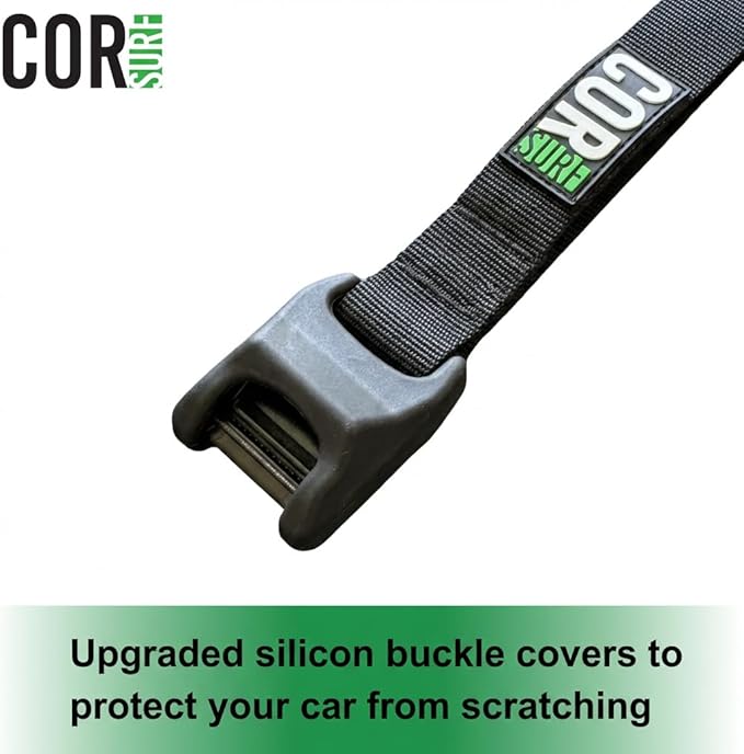 COR Surf Aero Roof Rack Pad and Premium No-Scratch Cam Buckle Tie Down Straps with Protective Silicone for Surf, SUP, Kayak and Canoe (19" Narrow Black)