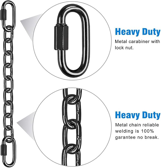 BeneLabel 2Pcs 28 inch Black Heavy Duty Hanging Chains with 4 Carabiners 1000 LB Capacity Hanging Hammock Chair Hardware Extension Chain for Swing, Hanging Chair, Punching Bags, Indoor and Outdoor