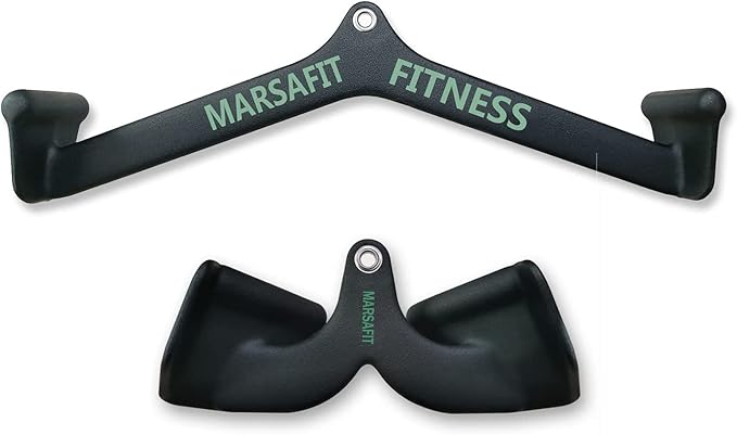 MARSAFIT Home Gym Fitness Rowing T-bar V-bar Pulley Cable Machine Attachment, Bicep Curl Tricep LAT pulldown Bar Back Strength Training Handle Grips LAT Pull Down Bar for Seat Row Workout