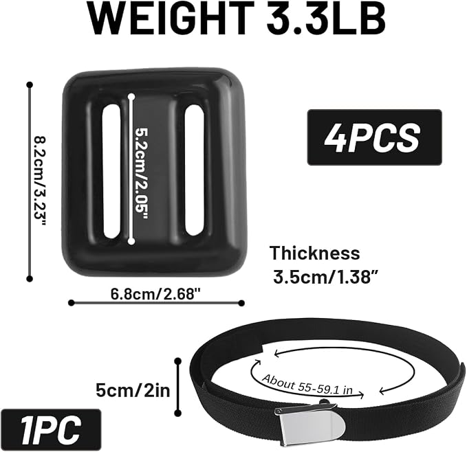 4 Pcs Scuba Weight Belt,Diving Weight Belt with Metal Block Buckle Coated Dive Weights Nylon Dive Belt Suitable for Free Diving