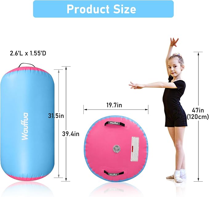 Gymnastic Air Barrel, Inflatable Tumble Track, Tumbling Mat, Roller Octagon Trainer for Back Handspring and Back-bend for Home, Gym, No Pump