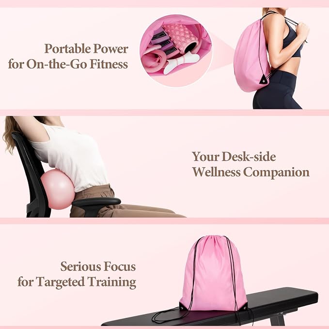 Pink Pilates Ring Kit with 14 inch Magic Circle & Foam Roller, Ergonomic Home Workout Equipment Set, Full Essentials for Women Beginners - Includes Exercise Guide & Storage Bag