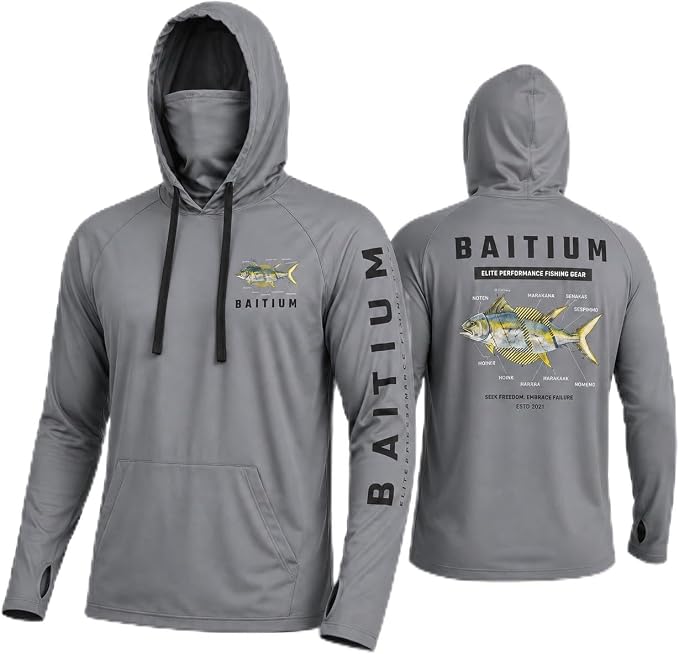 Fishing Shirts for Men,UPF50 Hooded Long Sleeve with Gaiter, Sun Protection Dry Fit Apparel, Face Mask, Fishing Clothes