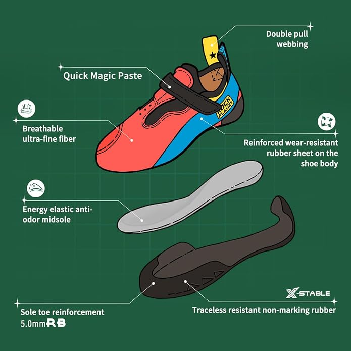 Climbing Shoes Men Lightweight Strong Anti-Slip Indoor Outdoor Rock Climbing Gym Training Beginner to Pro Performance
