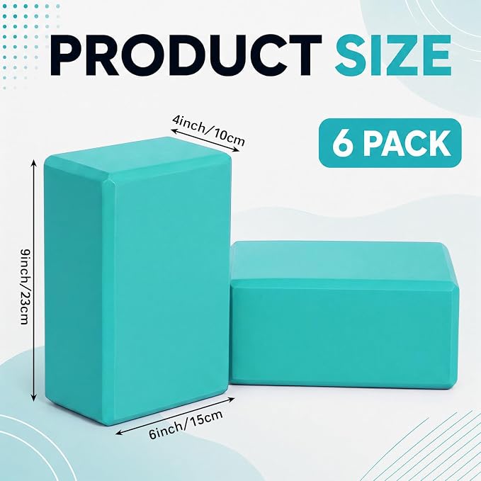 Wettarn 6 Pack Yoga Blocks 9 x 6 x 4 Inch EVA Foam Lightweight Non Slip Yoga Props for Pilates Stretching Meditation