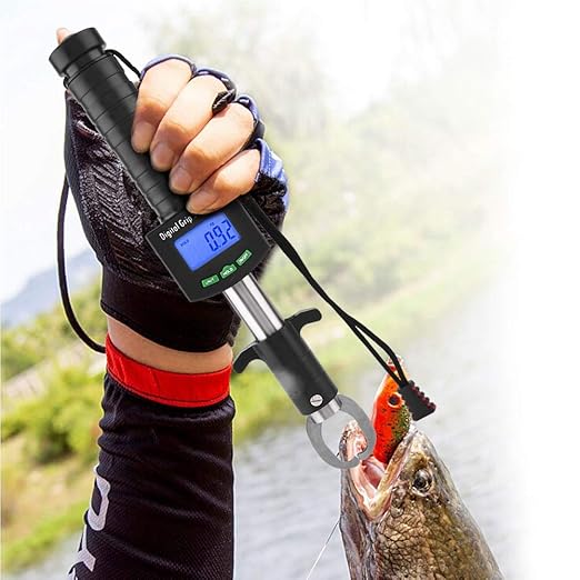 3 in 1 Digital Fish Grip Scale,25kg/55lb Fish Lip Grabber Fish Lip Grip with 1M Tape Measure ?¨º?¡ìBlack)