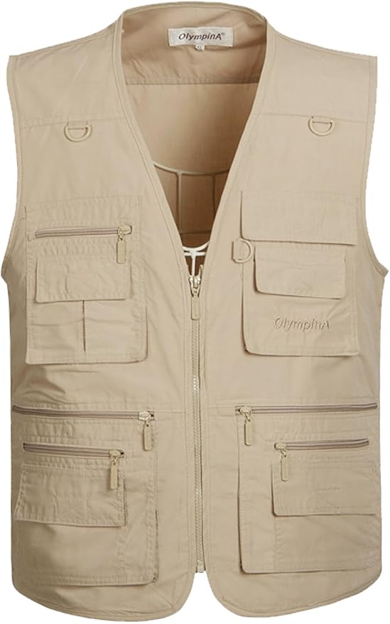 Flygo Men's Fishing Vest Utility Lightweight Outdoor Travel Safari Photo Cargo Vest with 16 Pockets