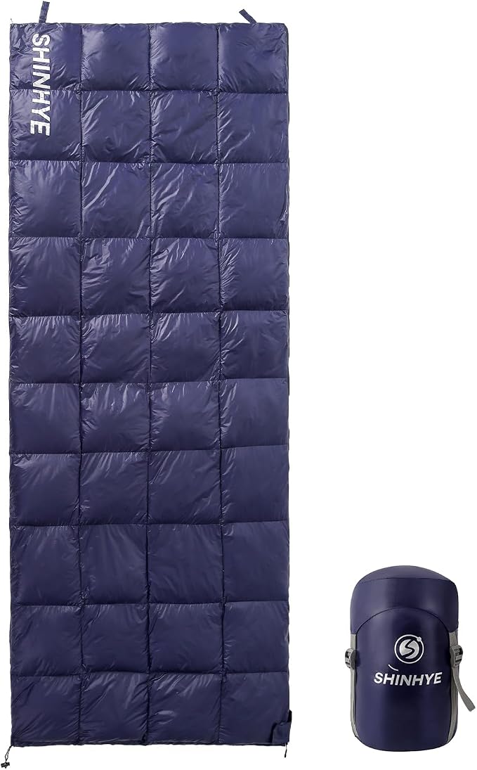 ShinHye Ultralight Adult Sleeping Bag 500g Premium Duck Down - Waterproof & Compressible 3-Season Camping/Backpacking 40-59℉ with Compression Sack(Navy)