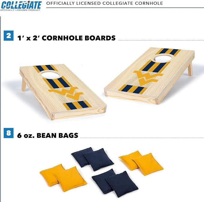 Wild Sports College Portable Size 1' x 2' Solid Wood Cornhole Set with Direct Print HD Team Graphics – Travel Size