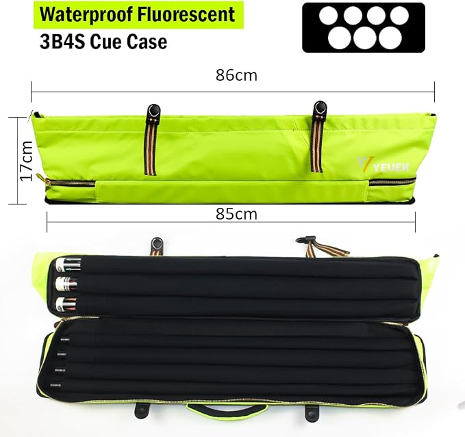 Pool Cue Case 3x4,Pool Stick Case 3 Sticks with Accessory Zipper Pockets,Cue Stick Case with Shoulder Strap Handle,Billiard Pool Cue Carrying Case with Large Front Accessory Pocket