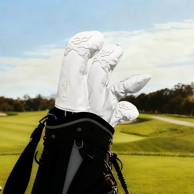 Scott Edward Skull Golf Woods Headcovers Covers for Driver Fairway 1 3 5 H Clubs Set Heads PU Leather Unisex Black Brown
