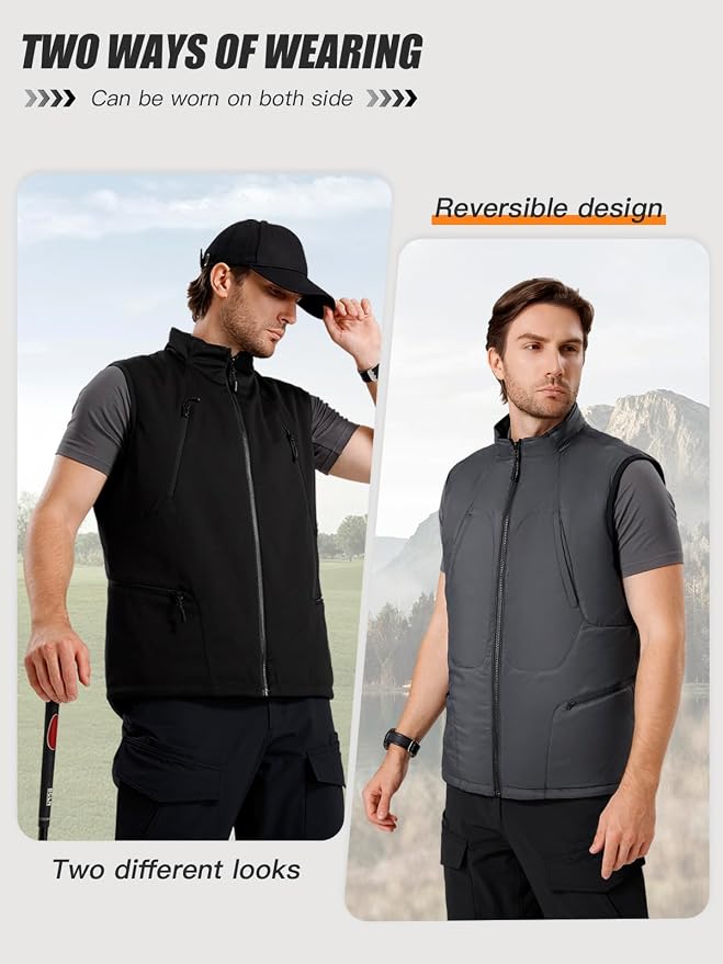 FREE SOLDIER Men's Lightweight Golf Vest Outerwear Windproof Reversible Sleeveless Softshell Jacket Running Vest