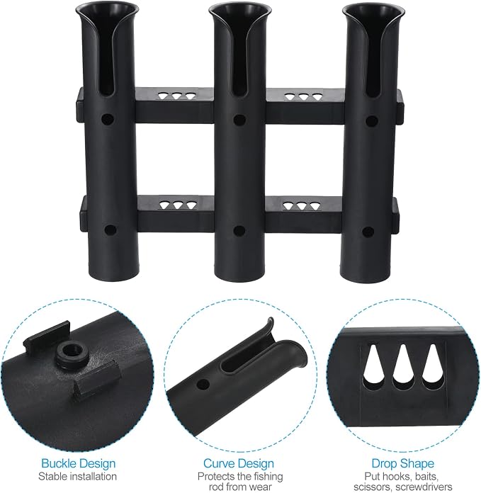 PATIKIL Fishing Rod Holder for Boat Plastic Rod Holder 3-Tube Pole Rack 3 Pack Wall/Side Mounted Fishing Pole Holder with Screws for Kayak, Truck, Black
