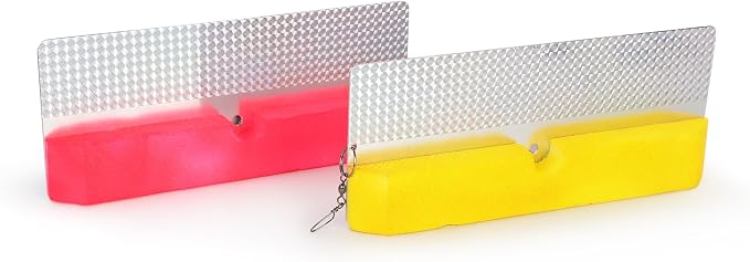 UMT 2pc Planer Board Trolling Kit for Offshore Fishing Chartreuse & Pink Boards with Holographic Finish + 2 Rigs with 8/0 Hooks on 30ib Fluorocarbon Saltwater & Freshwater for Striped Bass