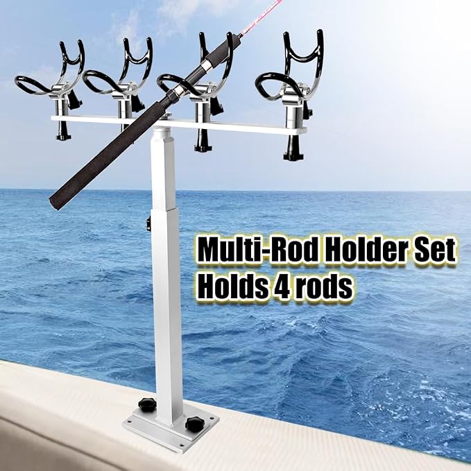 360 Degree Rotation & Adjustable Height PVC Coated Aluminum Fishing Rod Holder with Mounting Plate for Boat Yachts and More