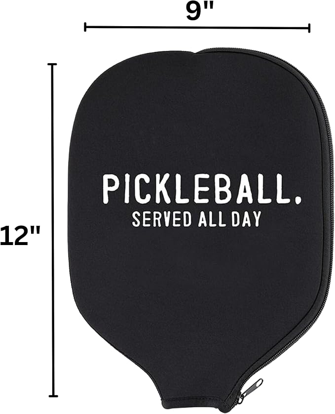 Needzo - Funny Pickleball Paddle Covers, Black Neoprene Sleeve Case, Gifts for Pickle Ball Players, 12 x 9 Inches (Pack of 2)