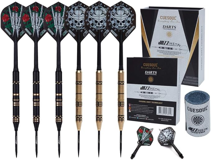 CUESOUL Jazz-Metal Luxury Steel Tip Darts Set 21g/24g/26g with AK5 Integrated Dart Flights
