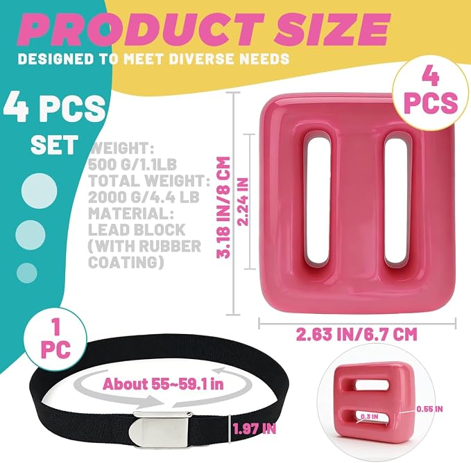 4 Pcs Scuba Weight Belt Set,Diving Weight Belt Coated Dive Weights with Nylon Belt