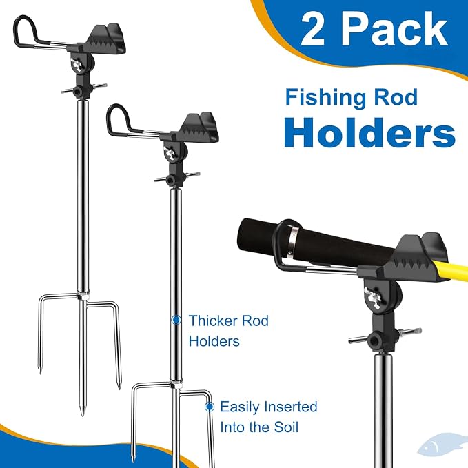 Fishing Rod Holders, 360 Degree Adjustable Fishing Pole Holders for Ground, Multifunctional Stainless Steel Beach Fishing Rod Holder Fishing Gifts for Men