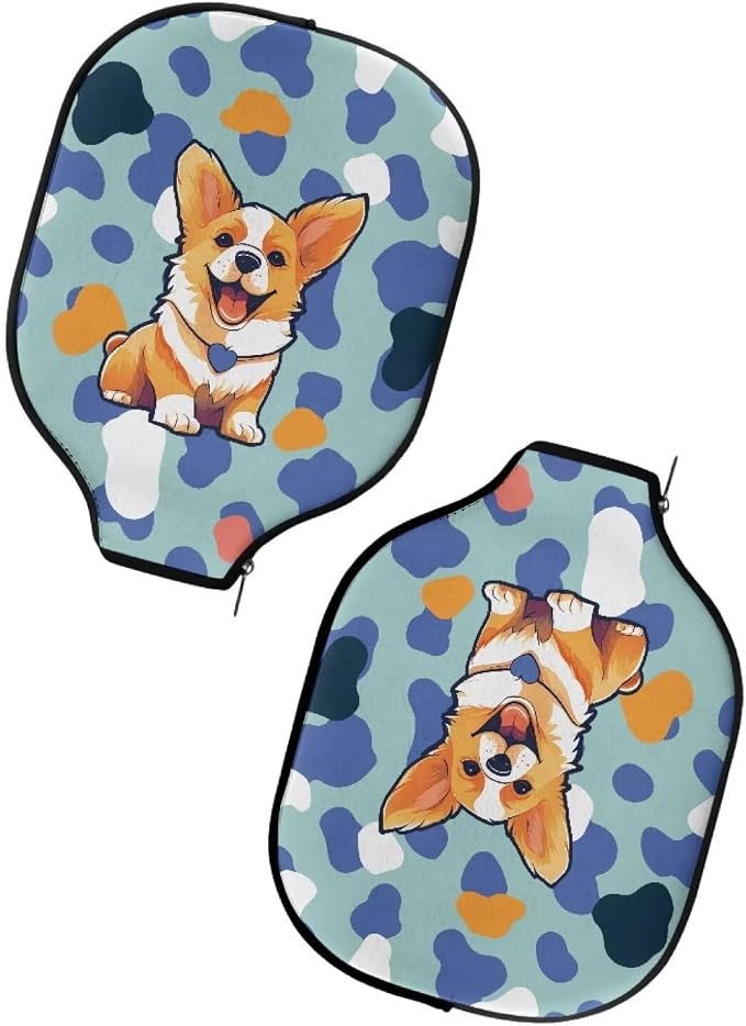 Blue Camo Corgi Pattern Print Pickleball Paddle Covers Only Paddles Holder Sleeve Fits Most Rackets