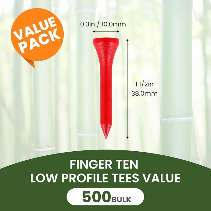 FINGER TEN Short Golf Tees 1 1/2 Inch Wood for Par 3 & Iron Shots Bulk 250/500 Pack, Bamboo Tee for Stable Low-Tee Height in Natural, Red, and USA Flag