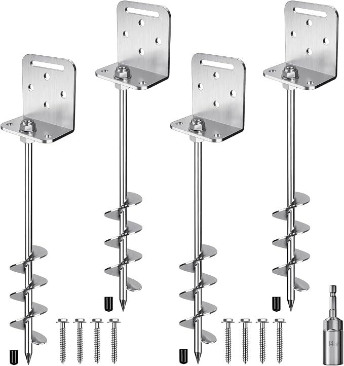 Insaga 18''/24''/30'' Ground Anchors Screw in Earth Anchor Solid Steel with L Bracket for Trampoline Mobile Home Swing Set Shed Carport Tent Stakes, Wider Helix Blade & Chrome Plated Finish, 2/4/6Pcs