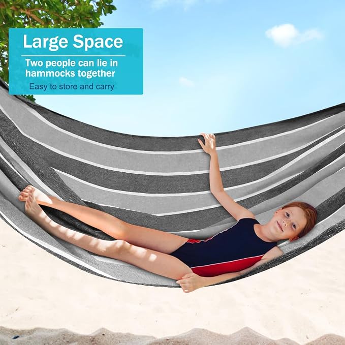 MOSFiATA Hammocks Portable Camping Hammock Upgraded 550lb Comfortable Fabric Hammock with Two Anti Roll Balance Beam and Sturdy Tree Straps for Camping, Patio, Backyard, Outdoor（Grey）