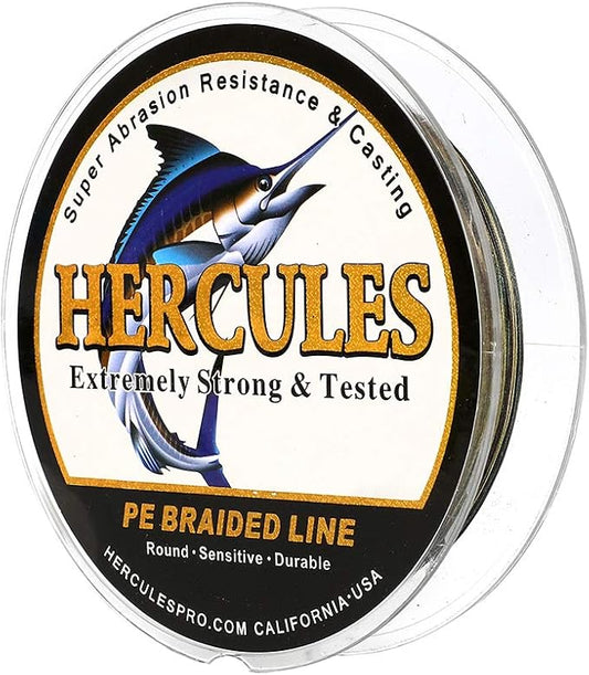 HERCULES Cost-Effective Super Cast 8 Strands Braided Fishing Line 10LB to 300LB Test for Salt-Water,109/328/547/1094 Yards(100M/300M/500M/1000M),Diam.#0.12MM-1.2MM,Hi-Grade Performance,Variety Colors