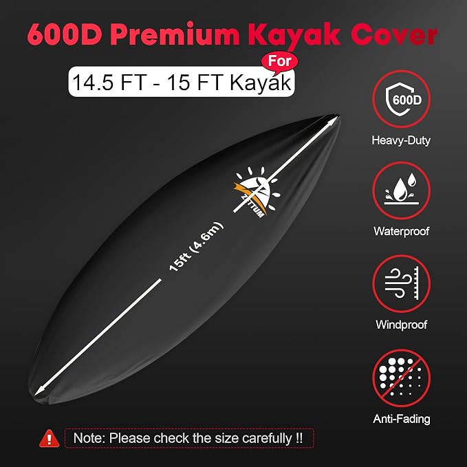 Zettum Kayak Cover 15 FT - 600D Canoe Cover for Outdoor Storage, Heavy Duty & Waterproof, Fade-Resistant Kayak Accessory for Canoe, Paddle Board, SUP, Boat, and Kayaks