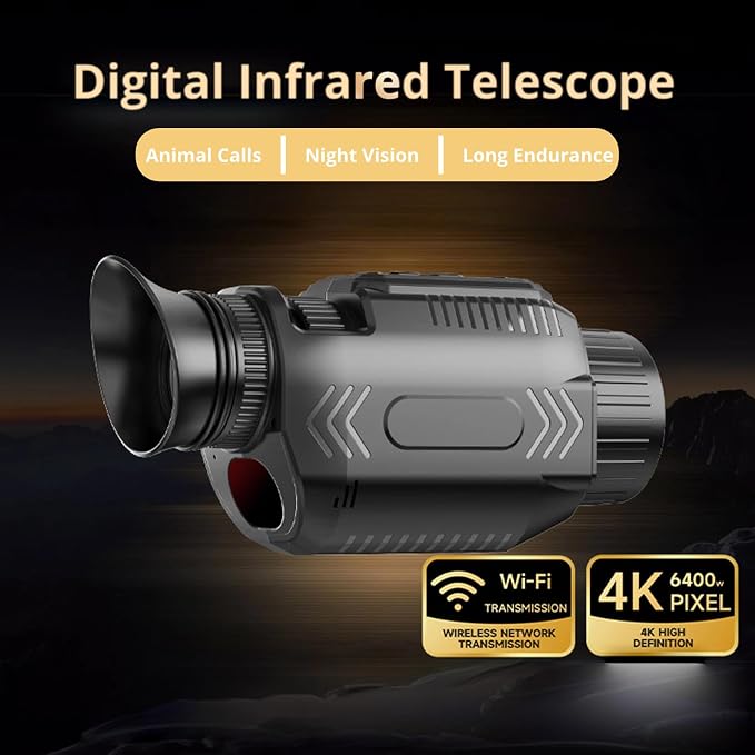 Yoidesu Night Vision Monocular, 4K 64MP Digital Infrared Monocular Telescope, 28X Digital Zoom HD High Powered Telescope for Wildlife Bird Watching Travel Camping
