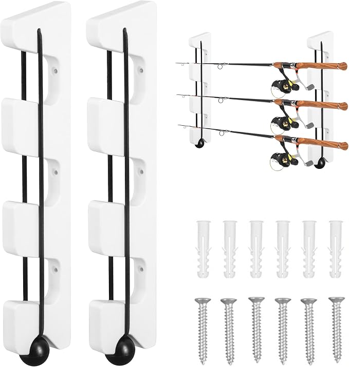 Wall Mount Fishing Rod Holders,3 Rod Holder Storage for Wall & Garage Storage Organizer Gear Equipment Gifts (Square Hole)
