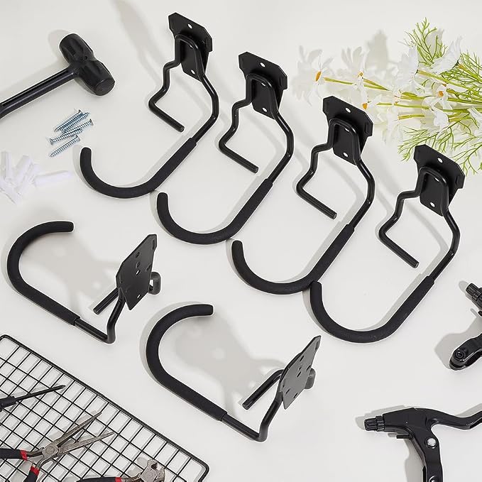 6Pcs Slatwall Bike Hooks Heavy Duty Iron Bicycle Hanger with 6Pcs Screws Black Wall Mount Vertical Bicycle Storage Bike Wall Mount Bikes Hook Slatwall Accessories for Garage Display