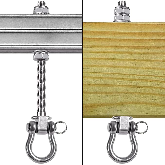 SELEWARE 6 Pack Swing Hanger, 9.25" x M10 Swing Bolts, Stainless Steel Heavy Duty Swing Hooks for Wood and Steel Beam Yoga Hammock Chair Punching Bag Porch Swing Sets, 1800LB Capacity