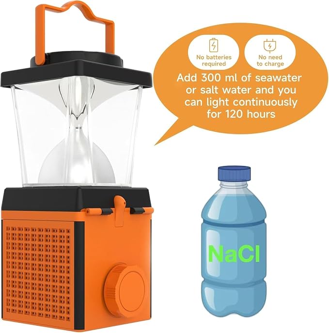 Environmentally Conscious Lighting, Saltwater Camping Lantern - Survival & Emergency Outdoor Ligh Simply add Salt Water to Activate The Light. It's that Easy