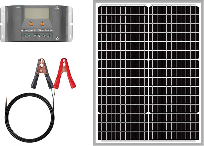 Newpowa 35Watts 12Volt Solar Panel Monocrystalline Off Grid Solar Charge Kit 35W 12V 10BB Solar Panel+10A MPPT Charge Controller+8ft Cord for Connecting Controller to Battery Alligator Clamp