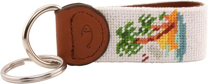 Leather Hand-Stitched Needlepoint Key Fob or Key Chain